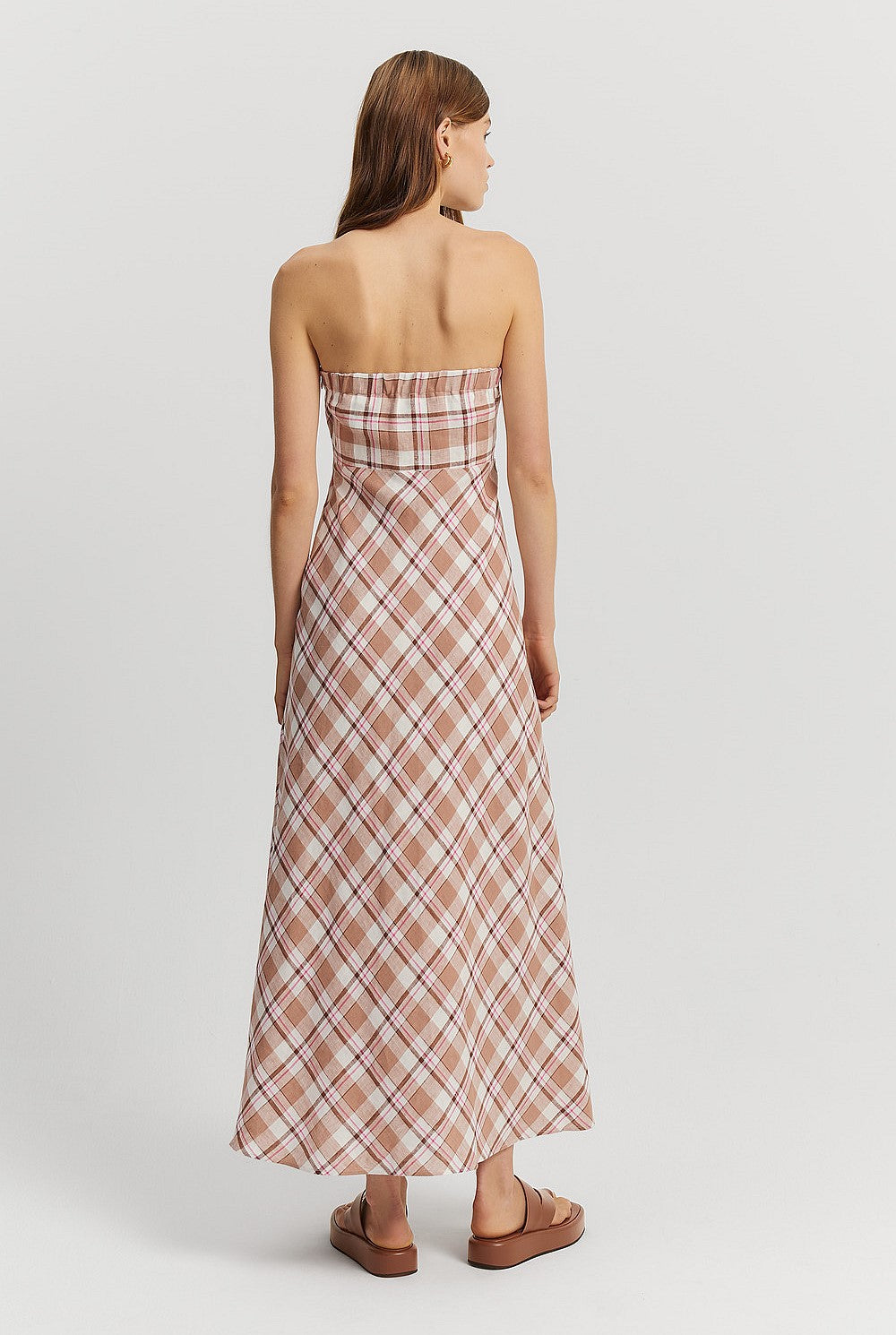 Country Road Linen Check Strapless Maxi