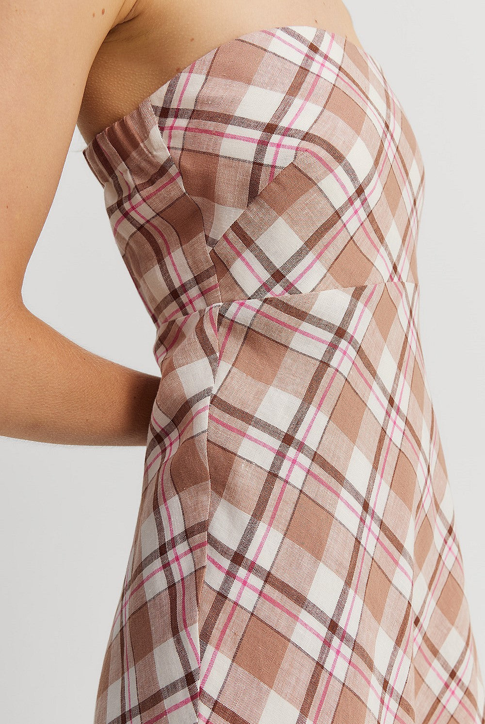 Country Road Linen Check Strapless Maxi