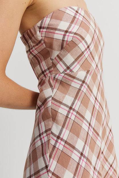 Country Road Linen Check Strapless Maxi