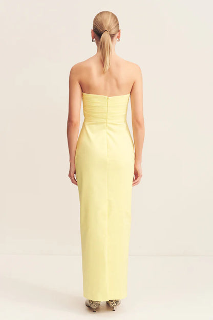 Shona Joy Lani Strapless Draped Maxi in Lemonade