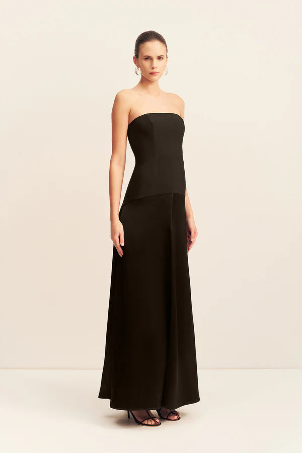 Adri Strapless Panelled Maxi Dress in Black