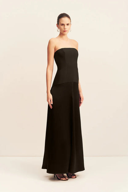 Adri Strapless Panelled Maxi Dress in Black