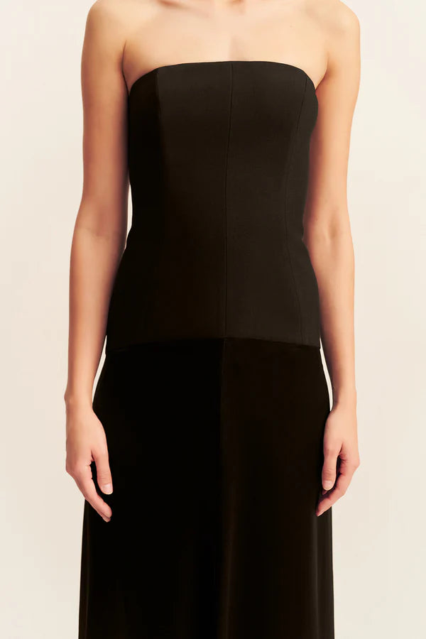 Adri Strapless Panelled Maxi Dress in Black