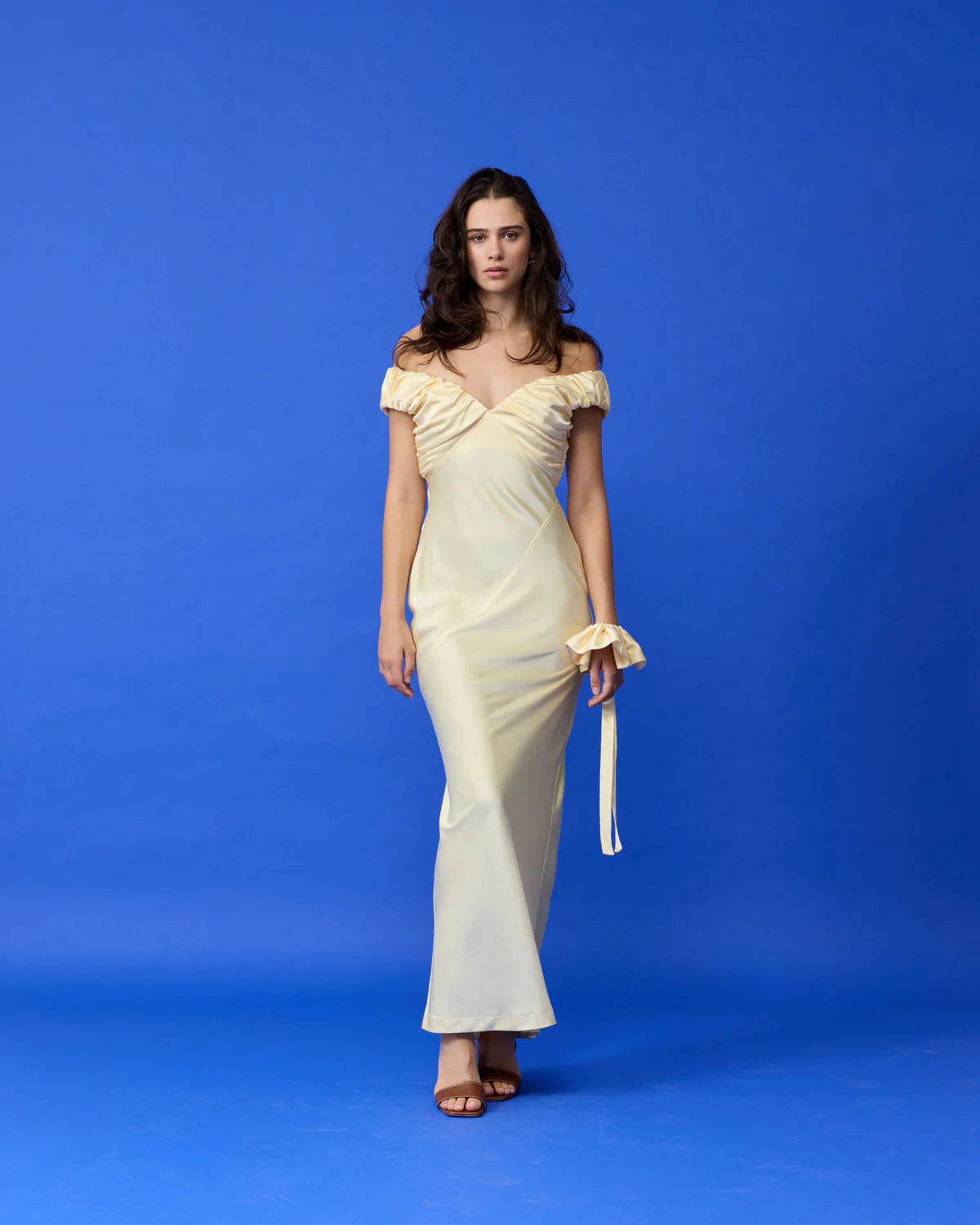 Ruby Raquel Satin Gown in Butter Yellow