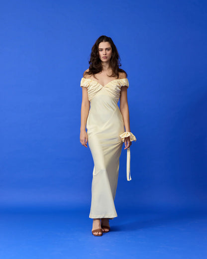 Ruby Raquel Satin Gown in Butter Yellow