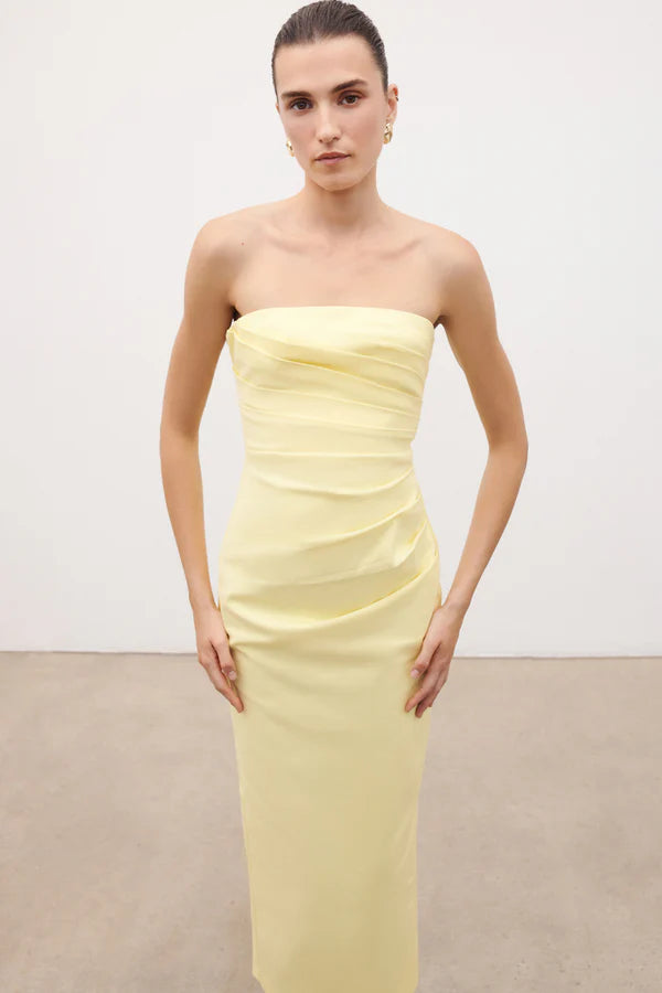 Shona Joy Lani Strapless Draped Maxi in Lemonade
