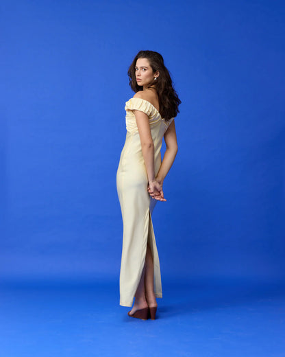 Ruby Raquel Satin Gown in Butter Yellow