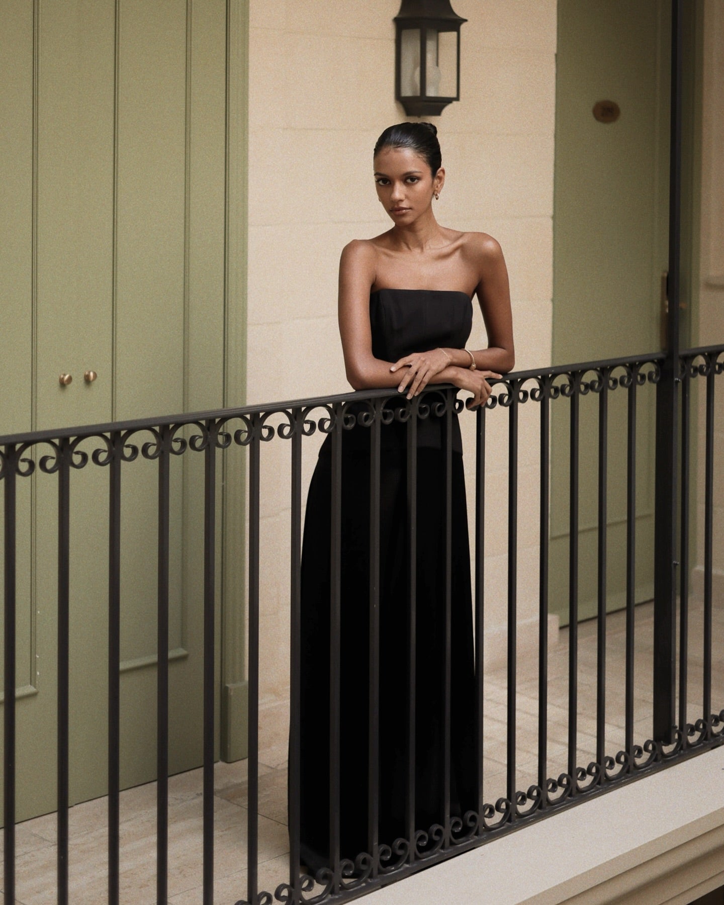 Adri Strapless Panelled Maxi Dress in Black