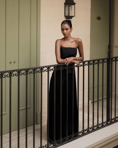 Adri Strapless Panelled Maxi Dress in Black