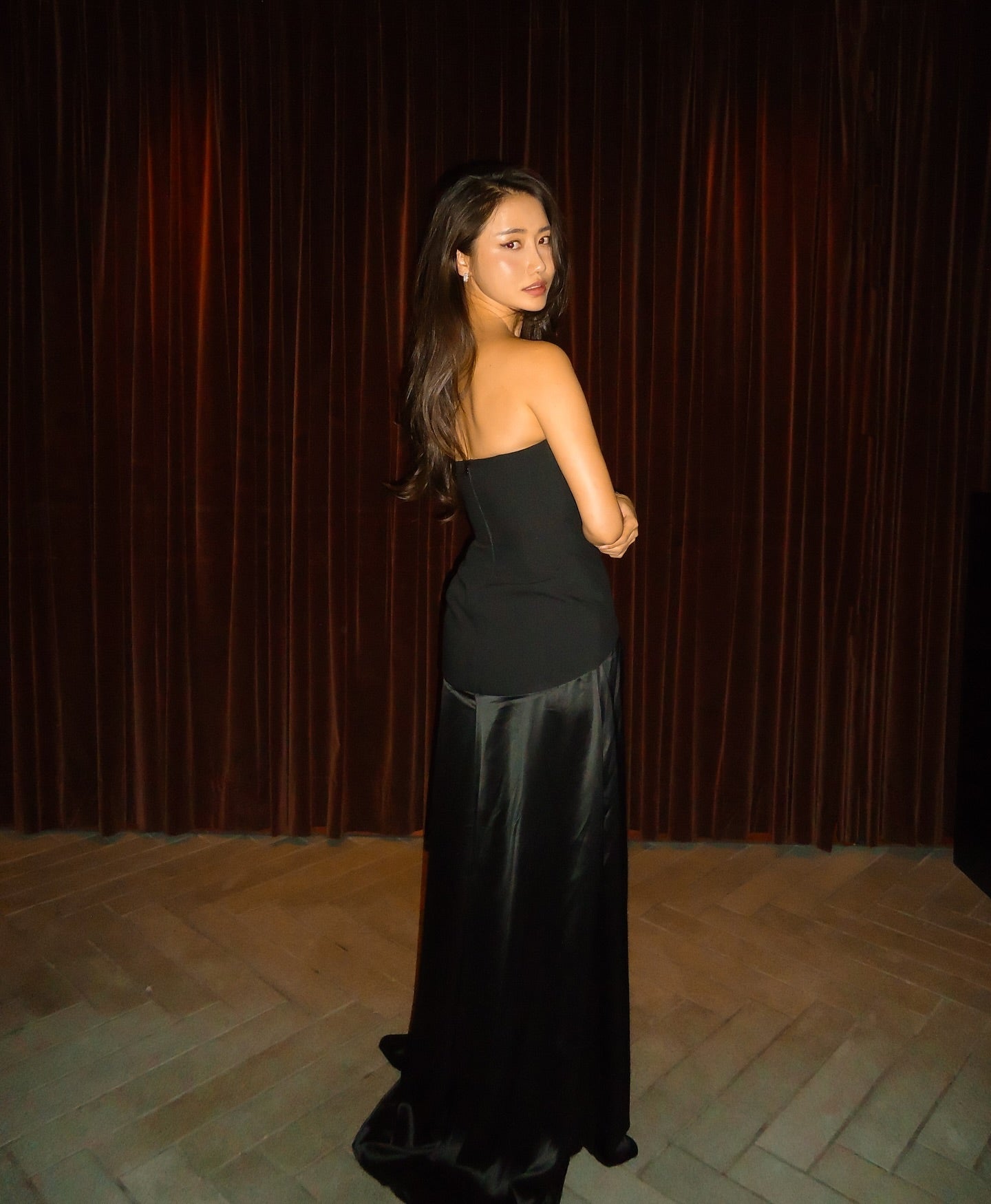 Adri Strapless Panelled Maxi Dress in Black