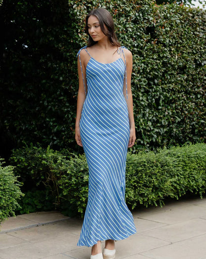 Caitlin Crisp Camille Candy Blue Stripe Maxi Dress