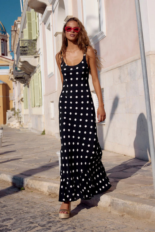 Gia Dress in Black/White Polka Dot