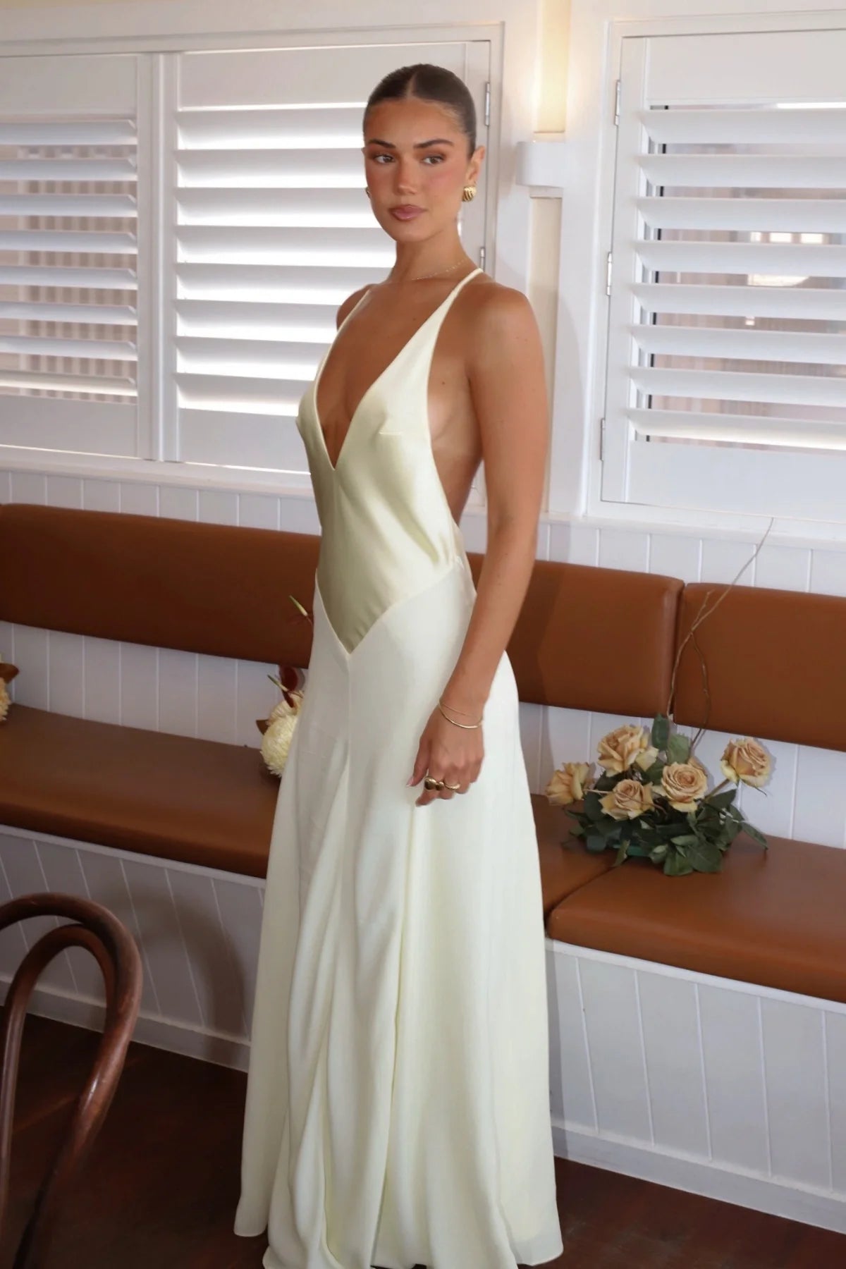 Hand V Neck Maxi Dress in Butter