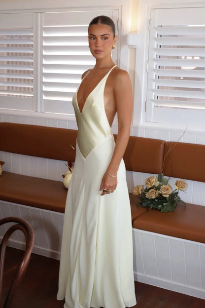 Hand V Neck Maxi Dress in Butter