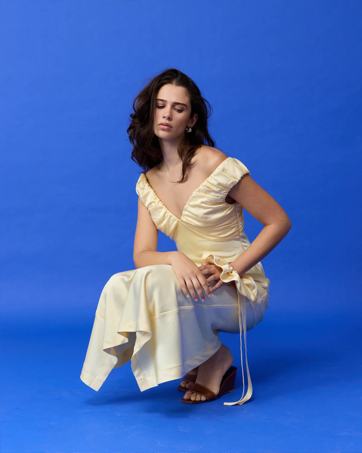 Ruby Raquel Satin Gown in Butter Yellow