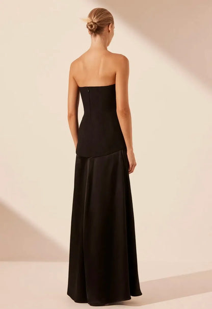 Adri Strapless Panelled Maxi Dress in Black