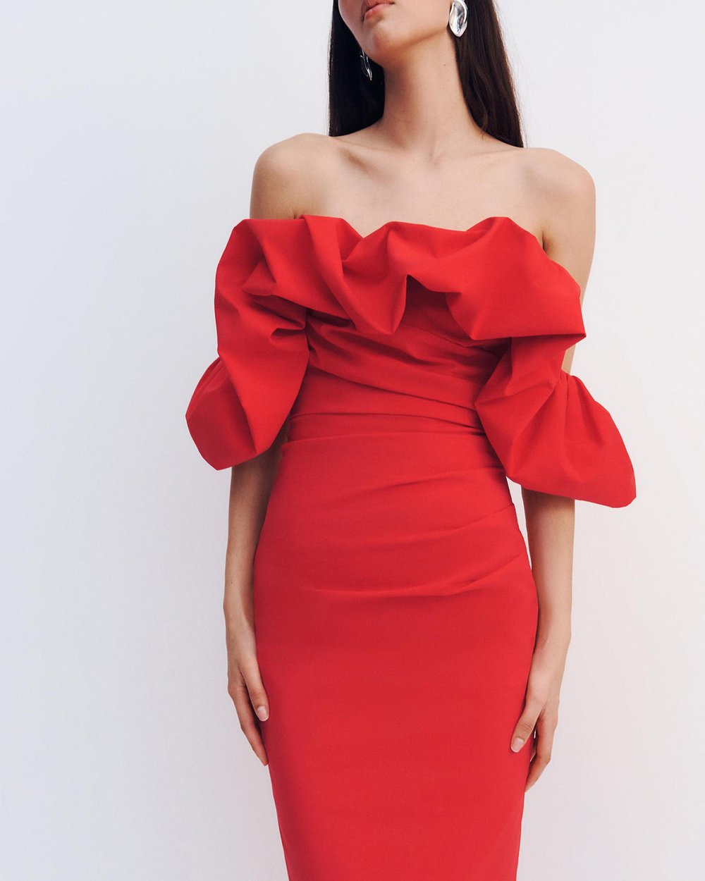 Shona Joy Campbell Ruffle Draped Maxi Dress in Goji