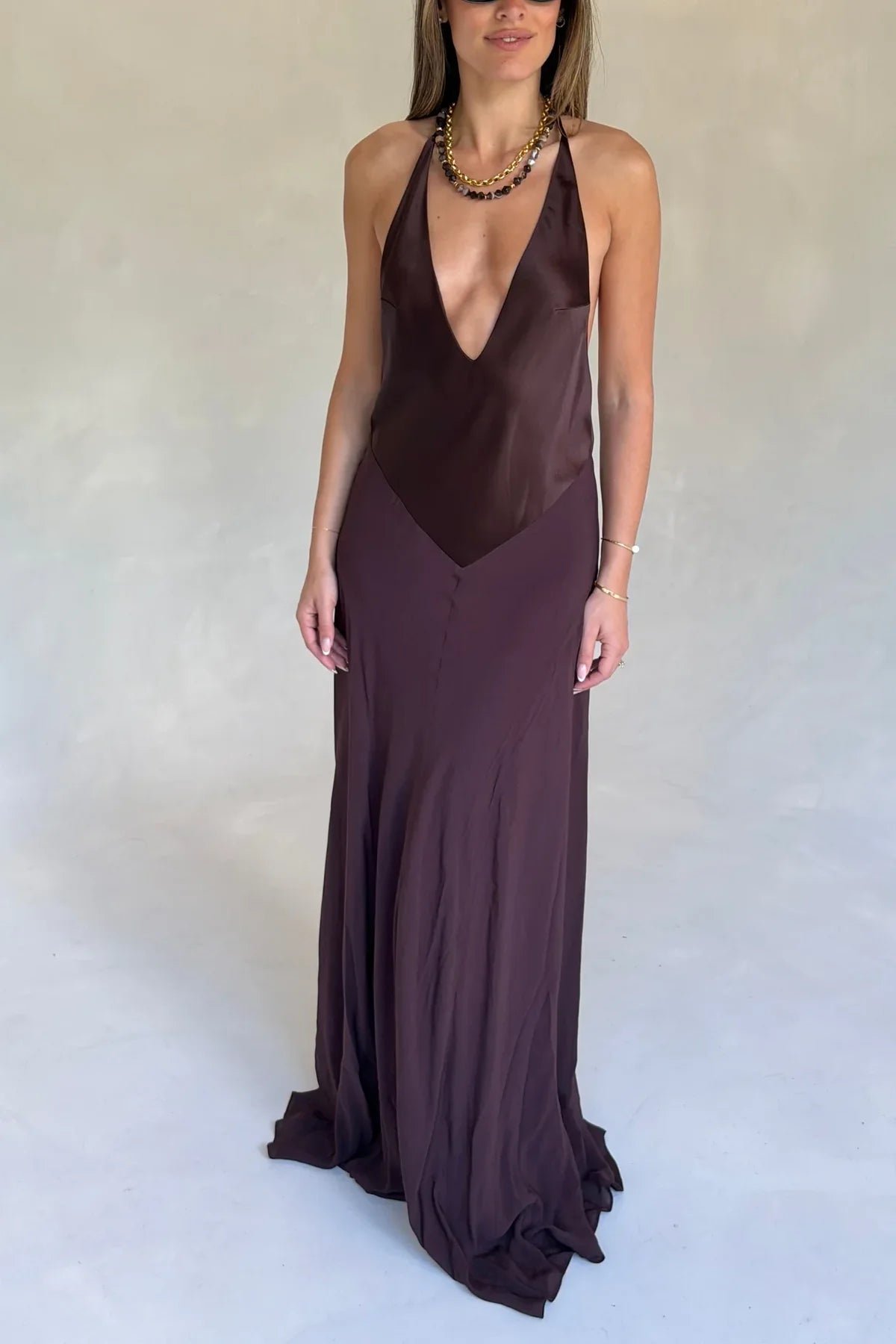Jaz V Neck Maxi in Chocolate